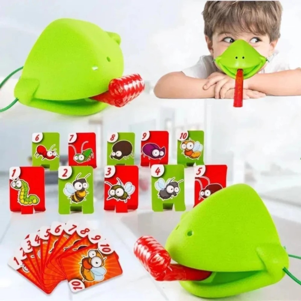 Party Family Games - Frosch- und Eidechsen-Maske mit Zungenbewegung, Leckkarten-Brettspiel