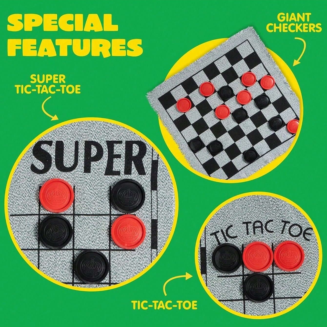 Tic Tac Toe Giant - 3-in-1 Vintage-Spielset - Riesen-Dame, Tic Tac